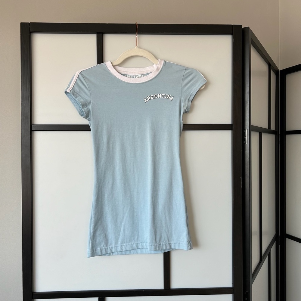 [S] Streetwear Society Argentina Soccer Logo Baby Blue Fitted Short Sleeve Tee - Picture 2 of 8